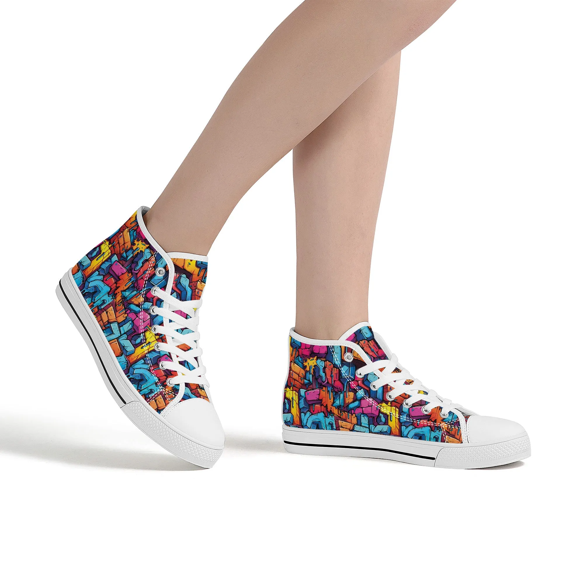 3D Abstract Street Graffiti Converse Style High Tops