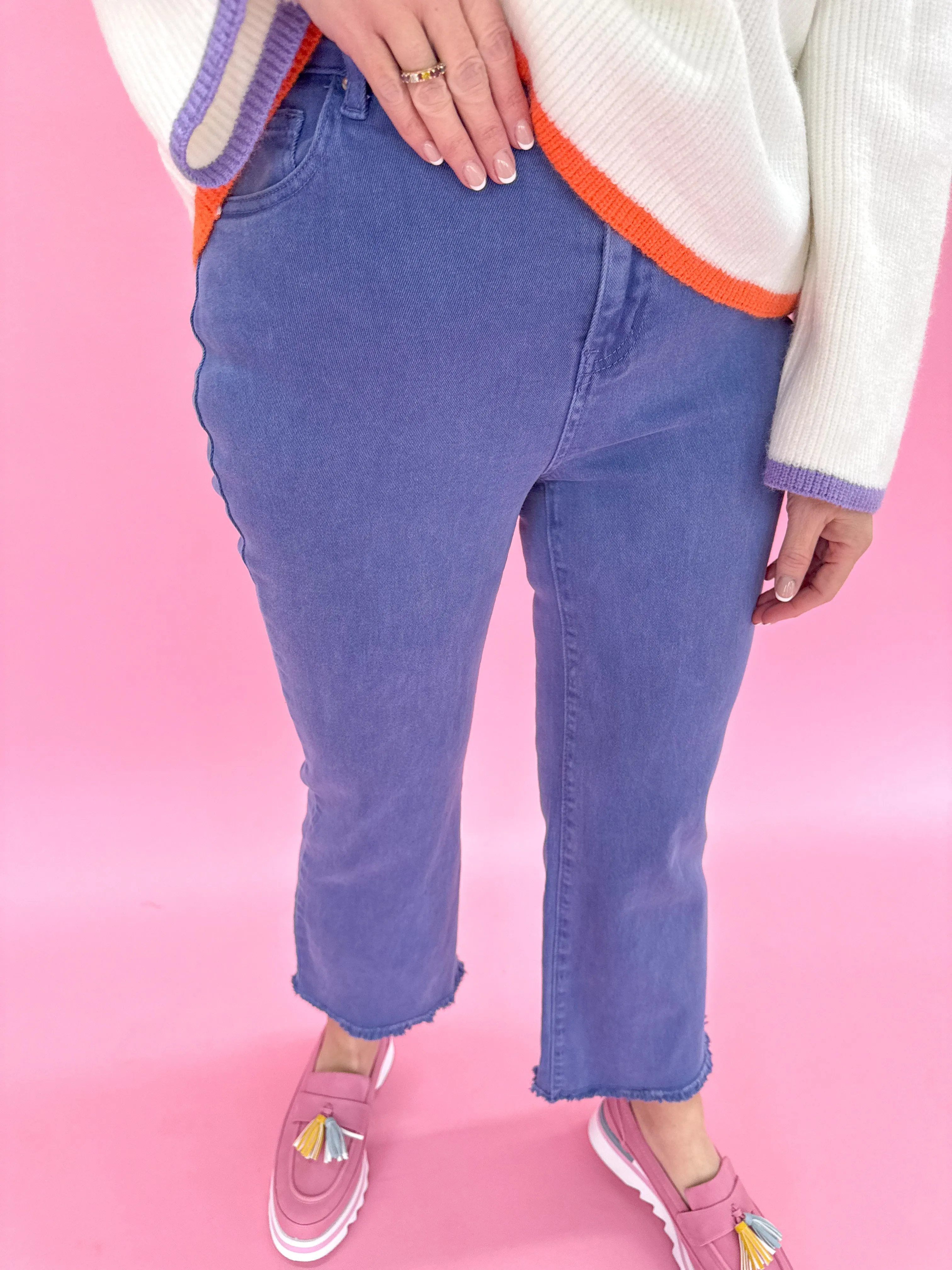 Acid Wash Crop Straight Pant - Marlin