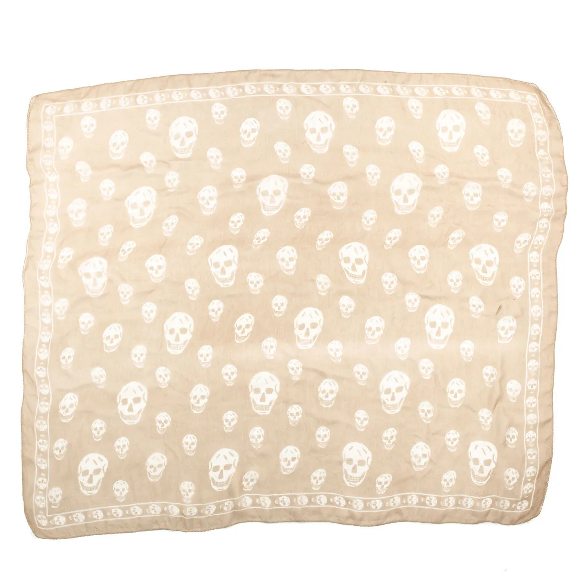 Alexander McQueen Beige & White Silk Skull Print Scarf