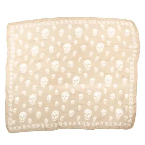 Alexander McQueen Beige & White Silk Skull Print Scarf