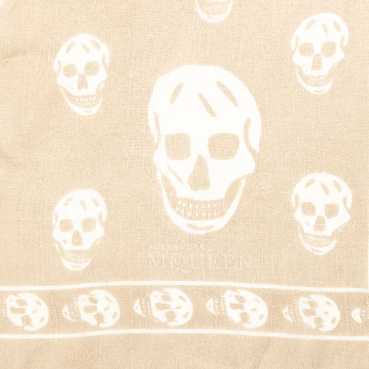 Alexander McQueen Beige & White Silk Skull Print Scarf