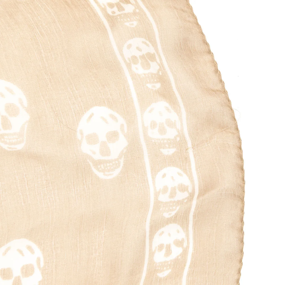 Alexander McQueen Beige & White Silk Skull Print Scarf
