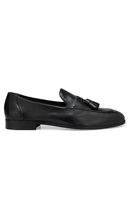 Black Leather Loafers With Tassels