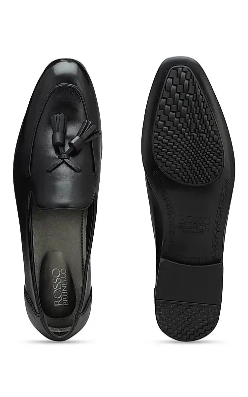 Black Leather Loafers With Tassels