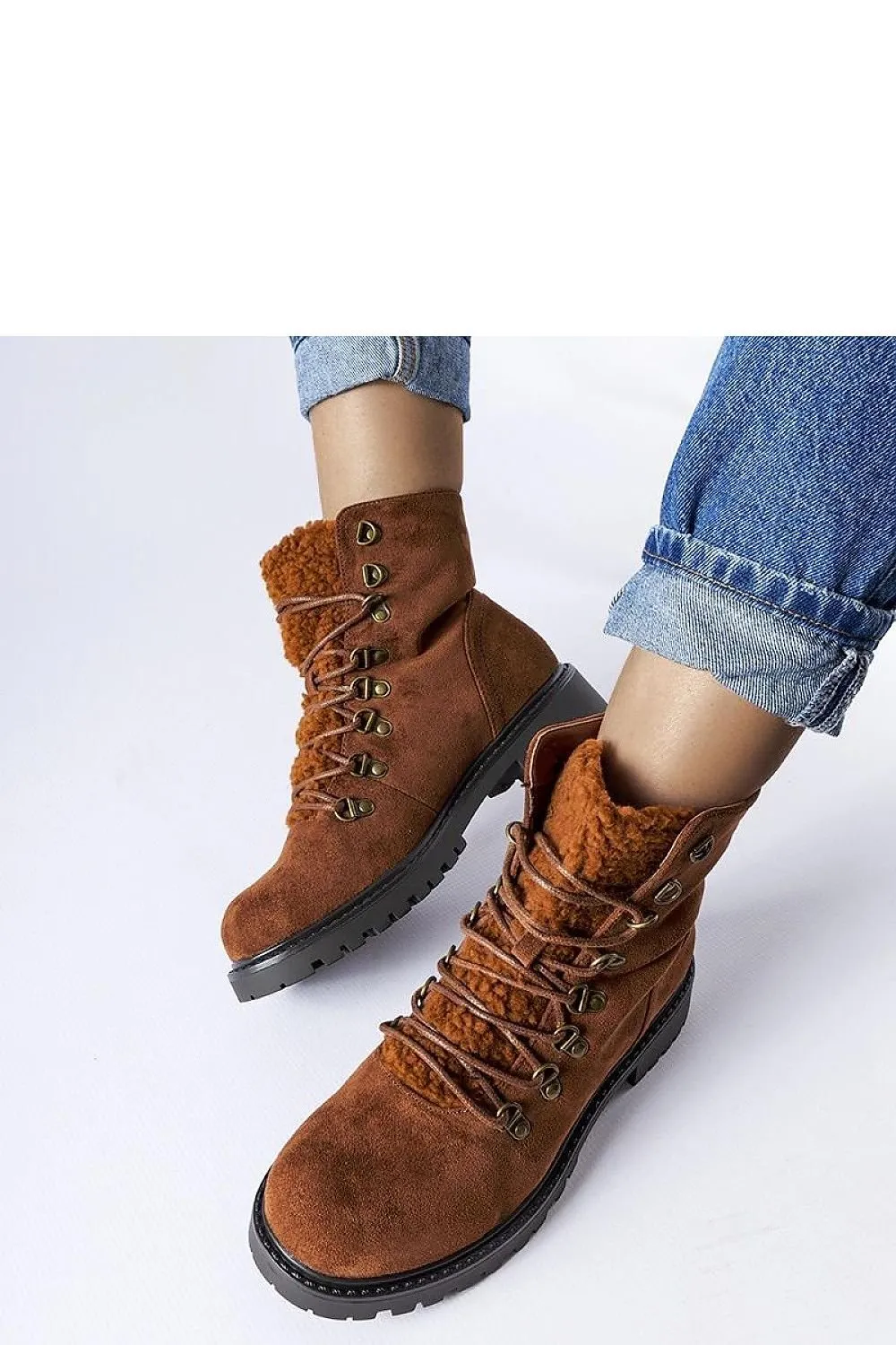 Brown eco-suede ankle boots