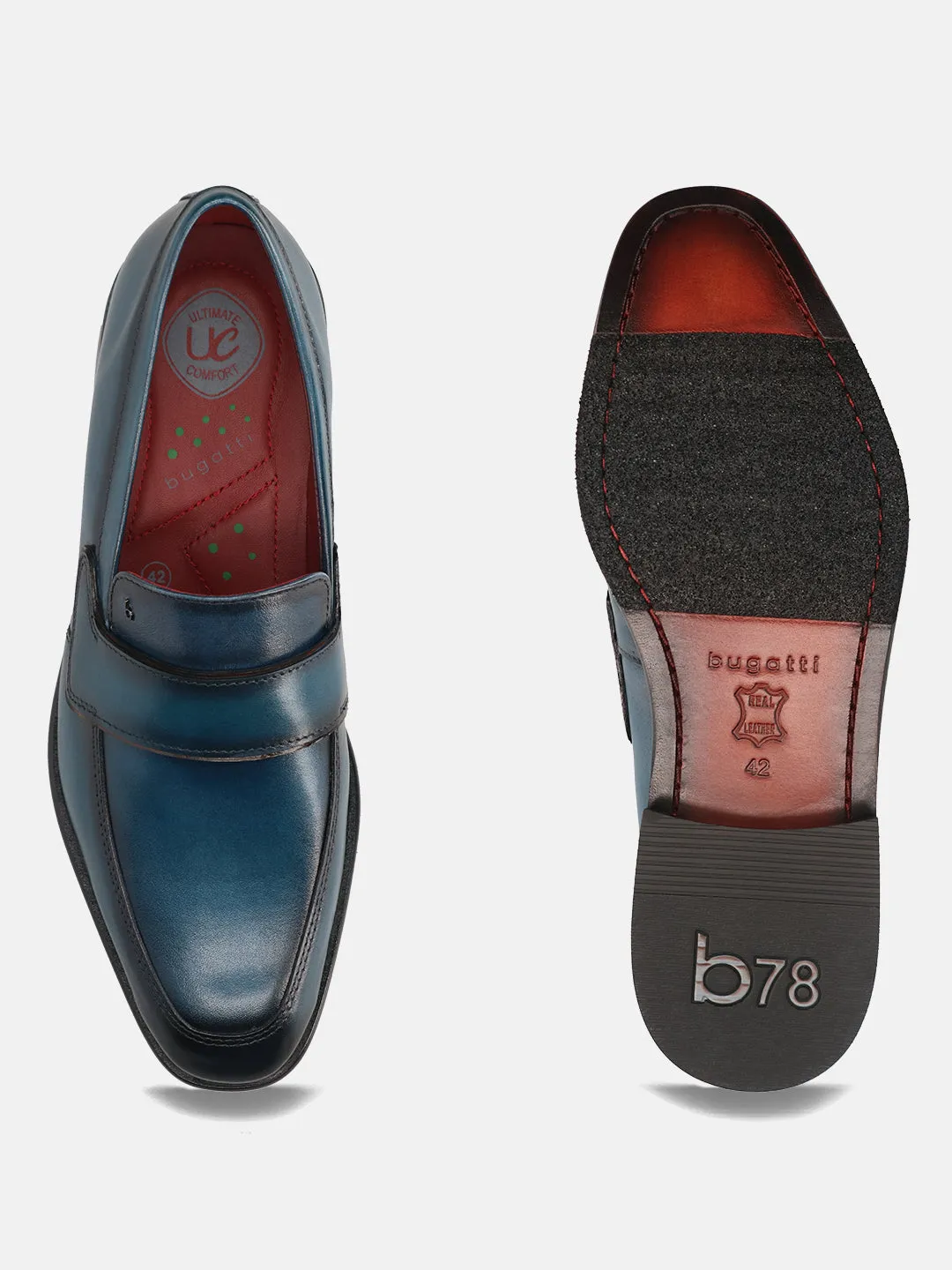 bugatti Dark Blue Premium Leather Slip-ons Formal