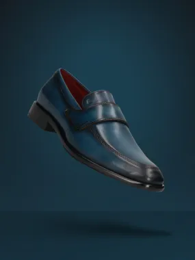 bugatti Dark Blue Premium Leather Slip-ons Formal