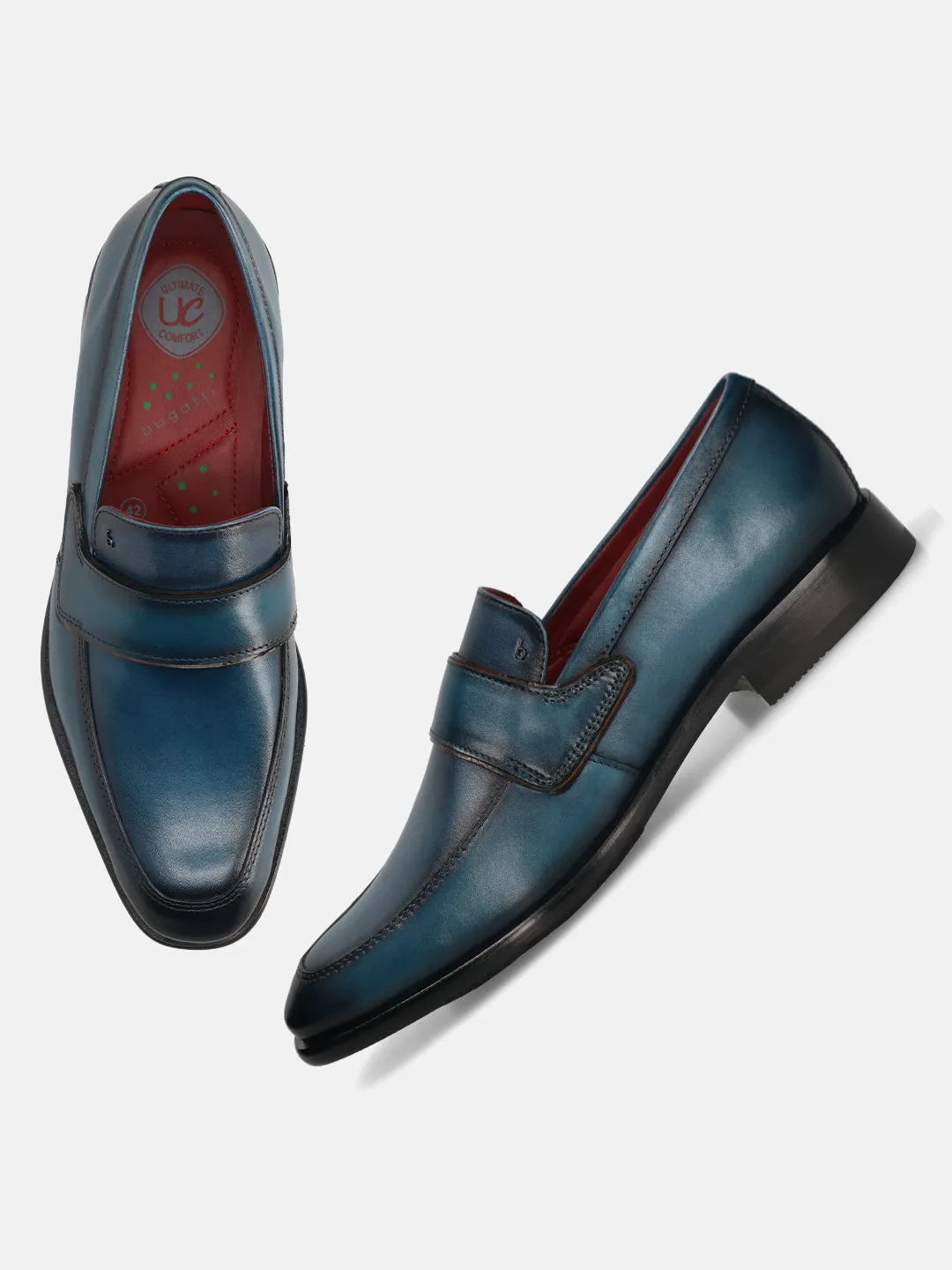 bugatti Dark Blue Premium Leather Slip-ons Formal