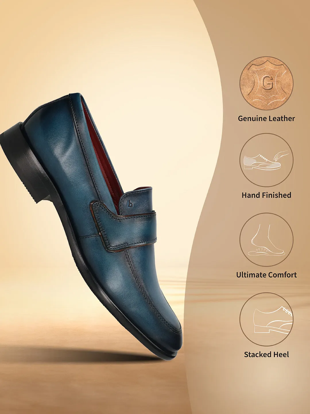 bugatti Dark Blue Premium Leather Slip-ons Formal
