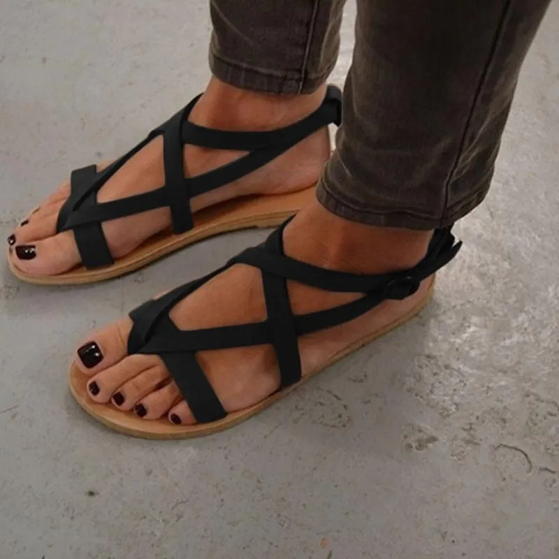 Chicvane Criss Cross Straps Flip Flops with Buckle Flat Sandals