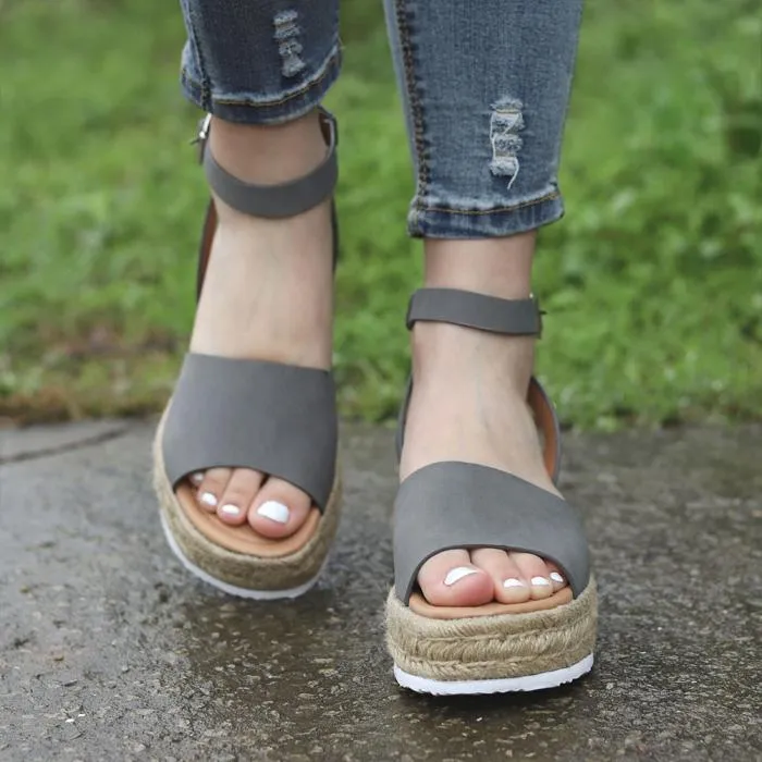 Chicvane Open Toe Ankle Strap Buckle Platform Sandals Espadrille Sandal
