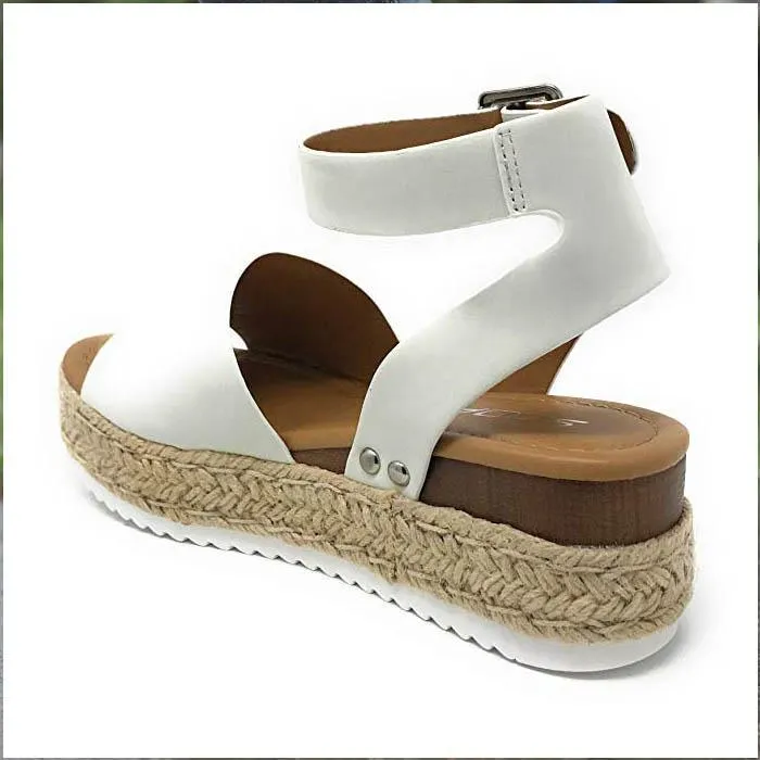 Chicvane Open Toe Ankle Strap Buckle Platform Sandals Espadrille Sandal