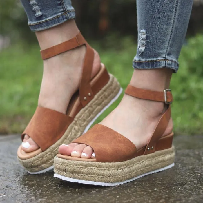 Chicvane Open Toe Ankle Strap Buckle Platform Sandals Espadrille Sandal