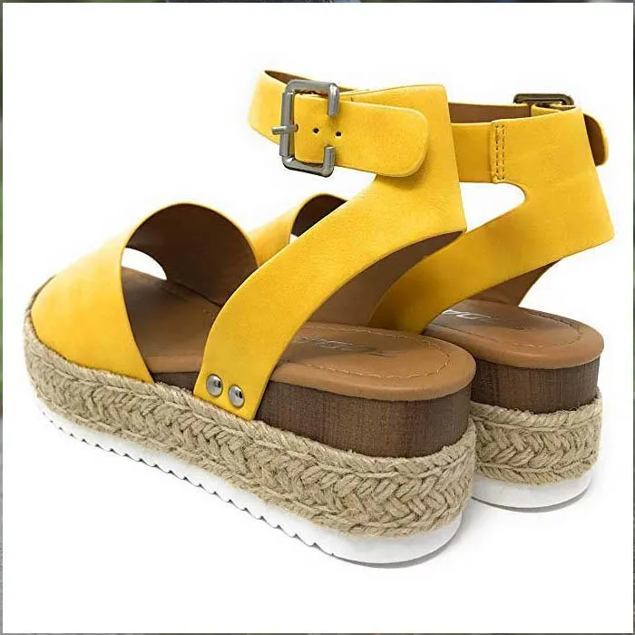 Chicvane Open Toe Ankle Strap Buckle Platform Sandals Espadrille Sandal