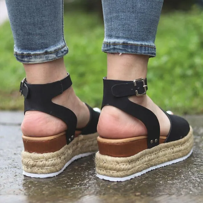 Chicvane Open Toe Ankle Strap Buckle Platform Sandals Espadrille Sandal