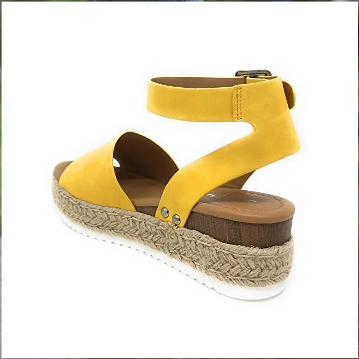 Chicvane Open Toe Ankle Strap Buckle Platform Sandals Espadrille Sandal