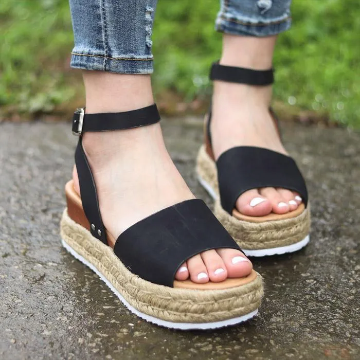 Chicvane Open Toe Ankle Strap Buckle Platform Sandals Espadrille Sandal