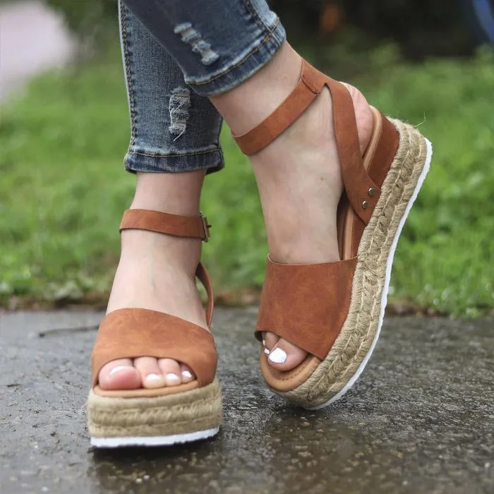 Chicvane Open Toe Ankle Strap Buckle Platform Sandals Espadrille Sandal