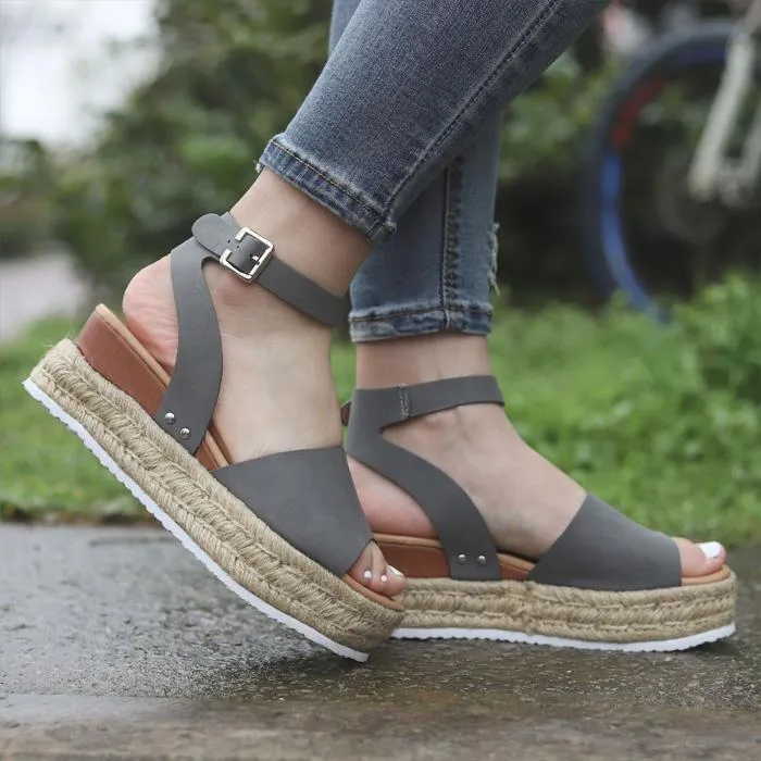 Chicvane Open Toe Ankle Strap Buckle Platform Sandals Espadrille Sandal