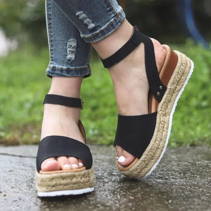 Chicvane Open Toe Ankle Strap Buckle Platform Sandals Espadrille Sandal