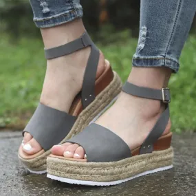 Chicvane Open Toe Ankle Strap Buckle Platform Sandals Espadrille Sandal