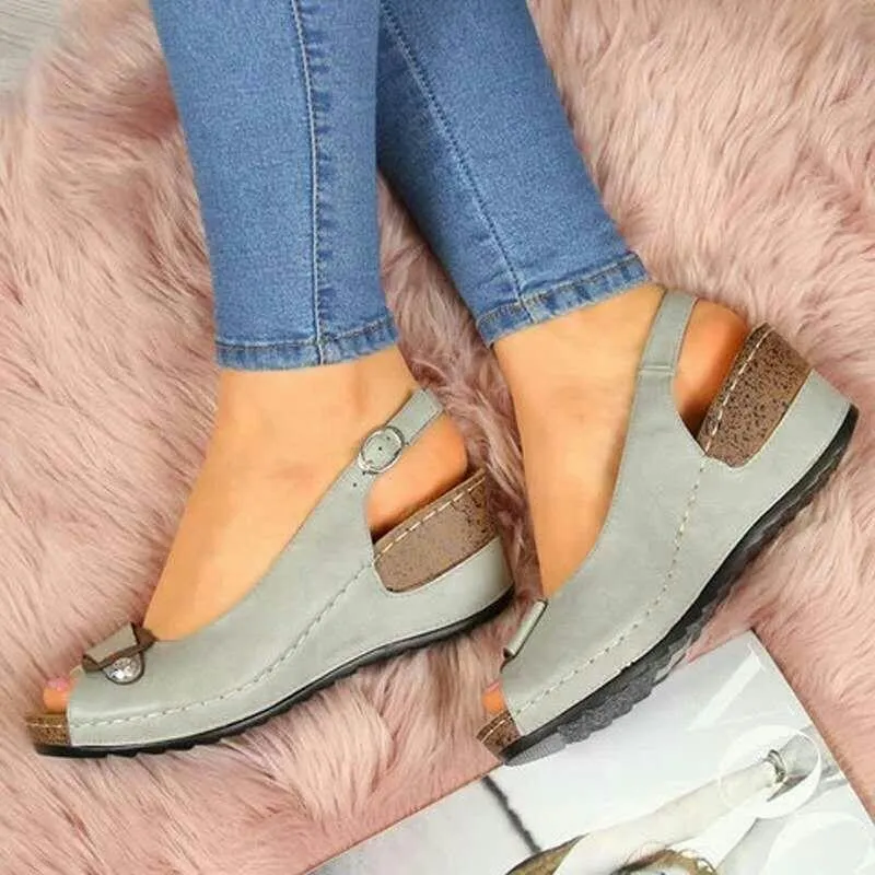 Chicvane Peep Toe Wedge Sandals with Buckle