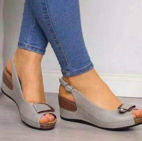 Chicvane Peep Toe Wedge Sandals with Buckle