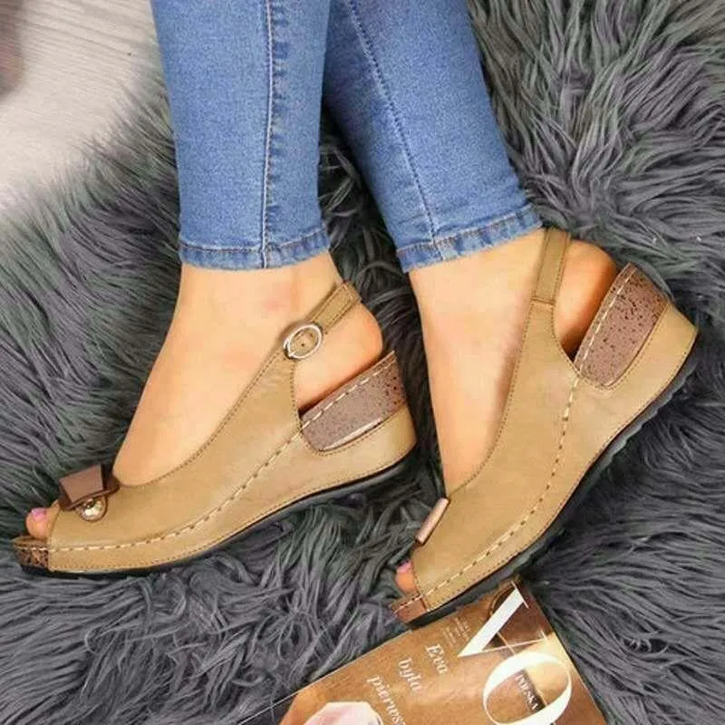 Chicvane Peep Toe Wedge Sandals with Buckle