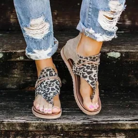 Chicvane Retro Zipper Flat Sandals Leopard Print/Zebra Pattern/Serpentine