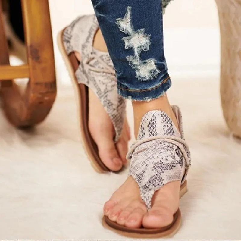 Chicvane Retro Zipper Flat Sandals Leopard Print/Zebra Pattern/Serpentine