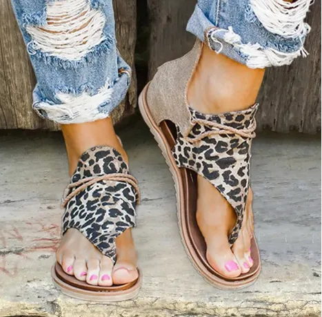 Chicvane Retro Zipper Flat Sandals Leopard Print/Zebra Pattern/Serpentine