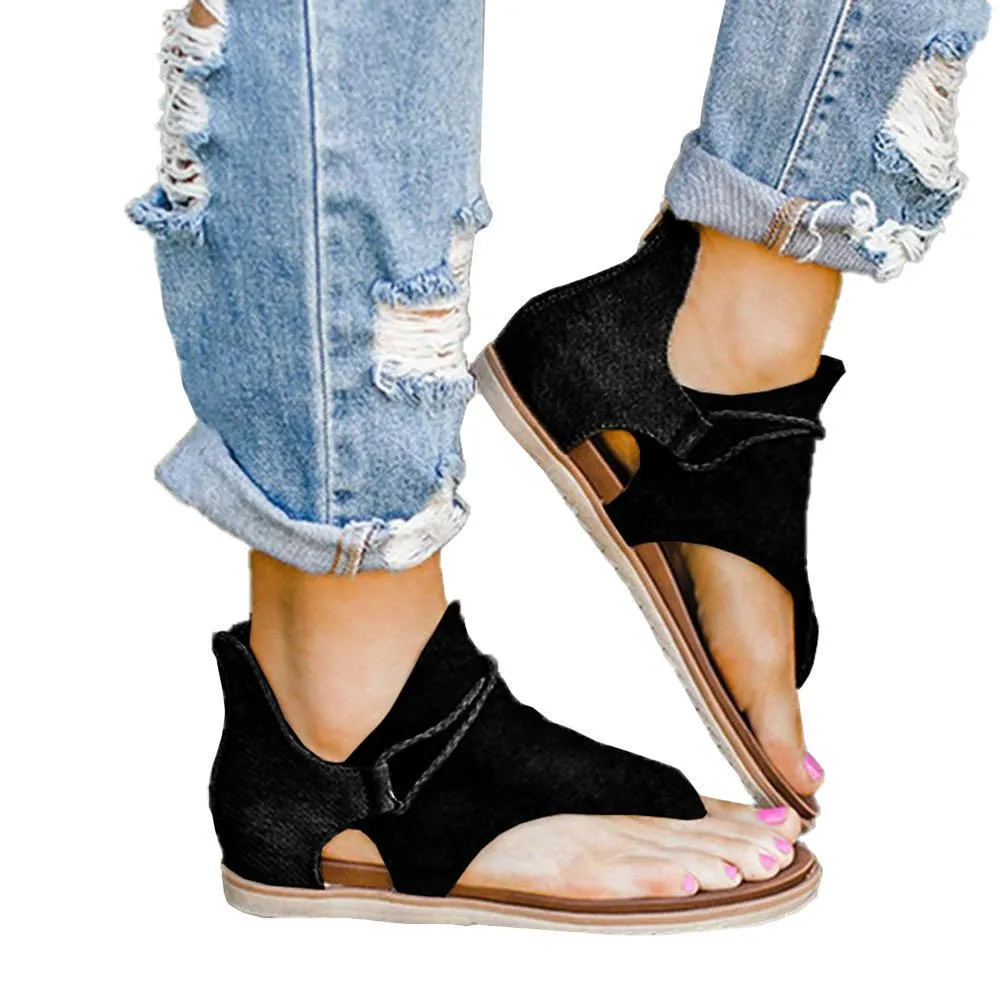 Chicvane Retro Zipper Flat Sandals Leopard Print/Zebra Pattern/Serpentine