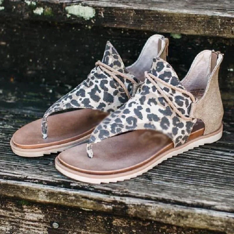 Chicvane Retro Zipper Flat Sandals Leopard Print/Zebra Pattern/Serpentine