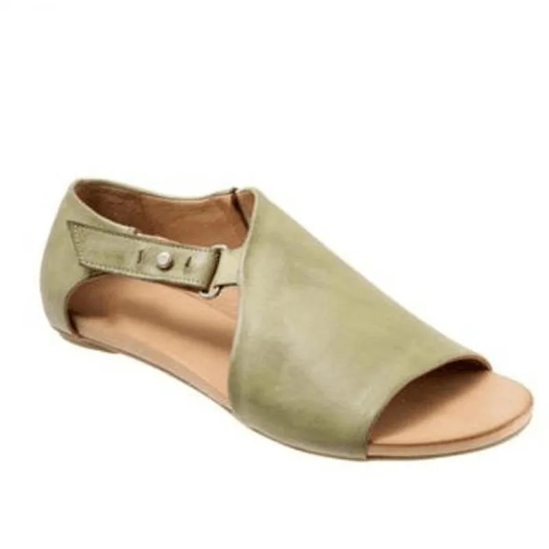 Chicvane Solid Leather Open Toe Women Flat Sandals