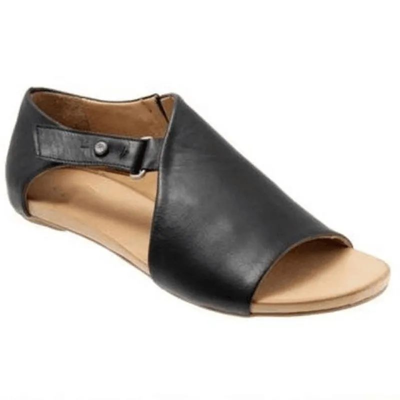 Chicvane Solid Leather Open Toe Women Flat Sandals