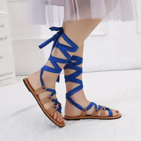 Chicvane Thong Bandage Knee Flat Shoes Rome Sandals