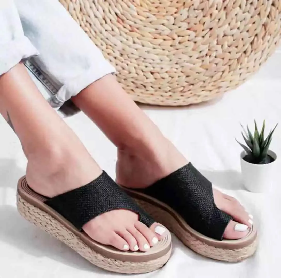 Chicvane Women's Linen Open Toe Wedges Sandals