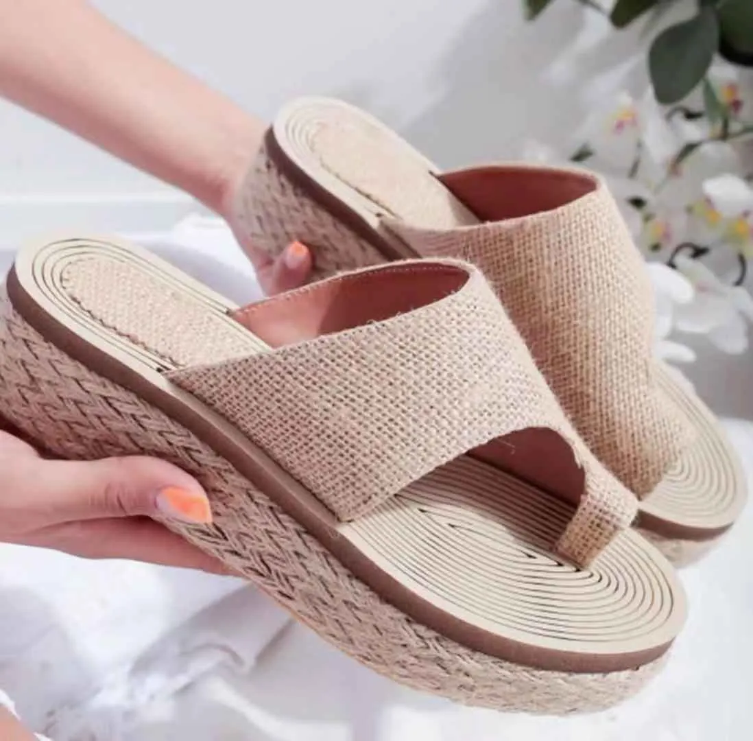 Chicvane Women's Linen Open Toe Wedges Sandals