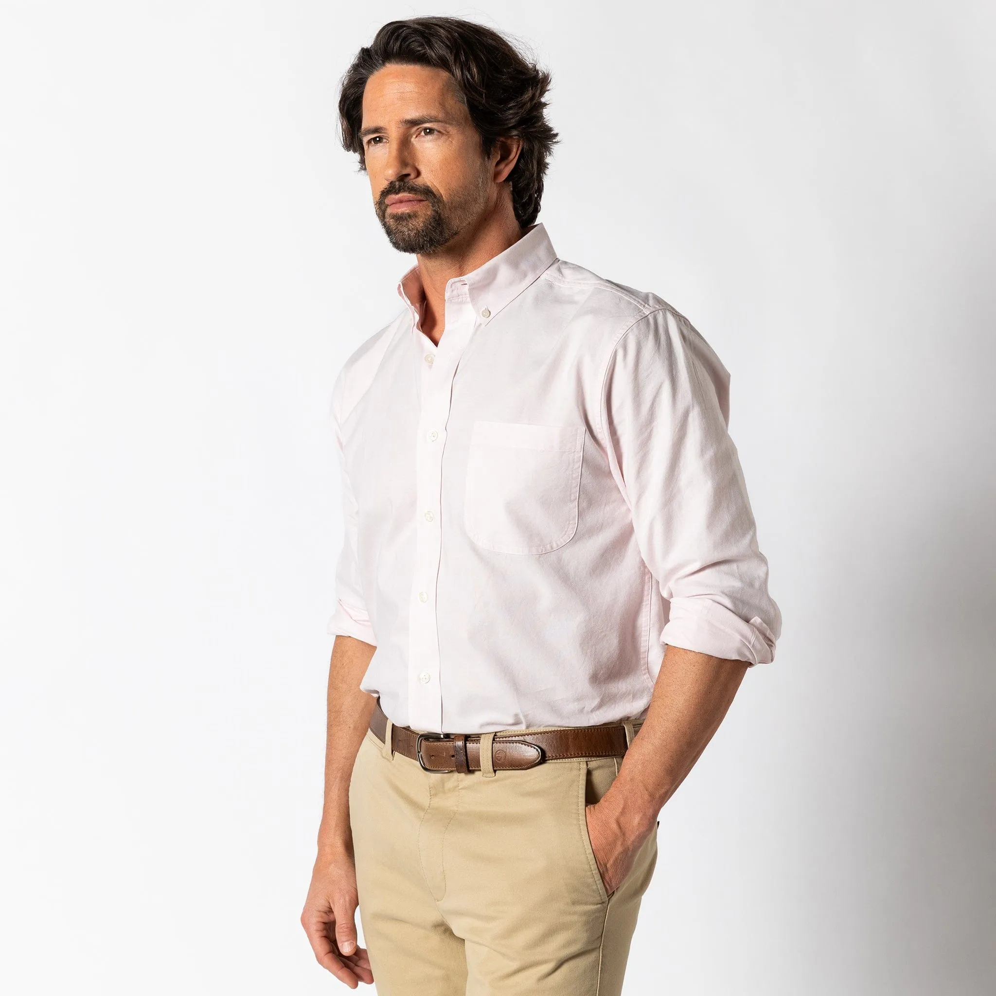 Cotton Oxford Sport Shirt- Morris Solid Pastel Pink
