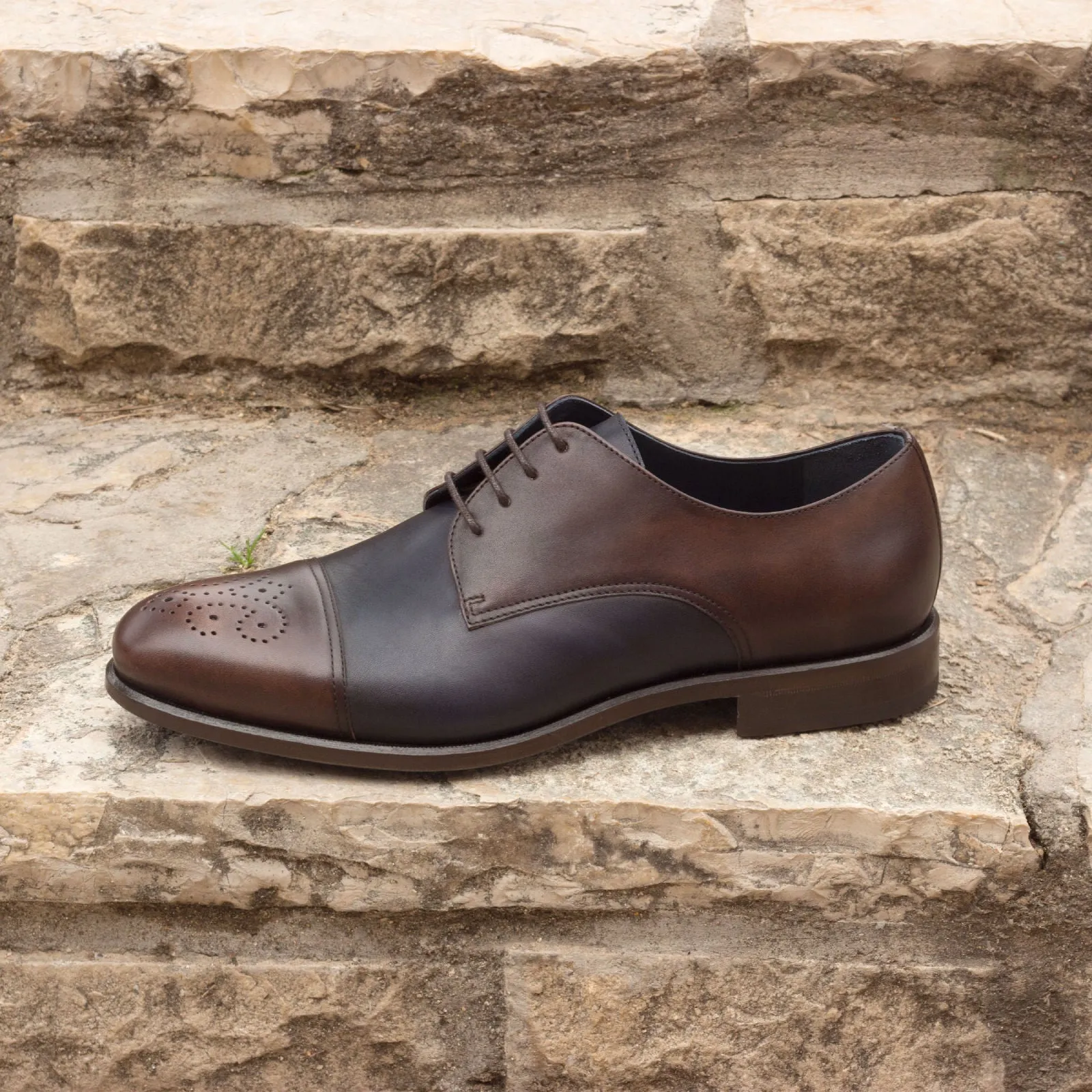 DapperFam Vero in Dark Brown / Navy Men's Italian Leather Derby