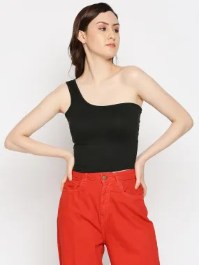 Disrupt One Shoulder Slim Fit Black Top