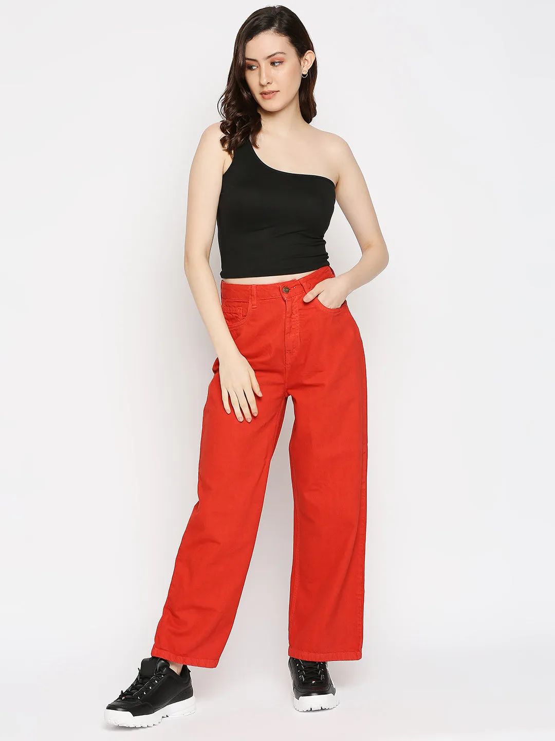 Disrupt One Shoulder Slim Fit Black Top