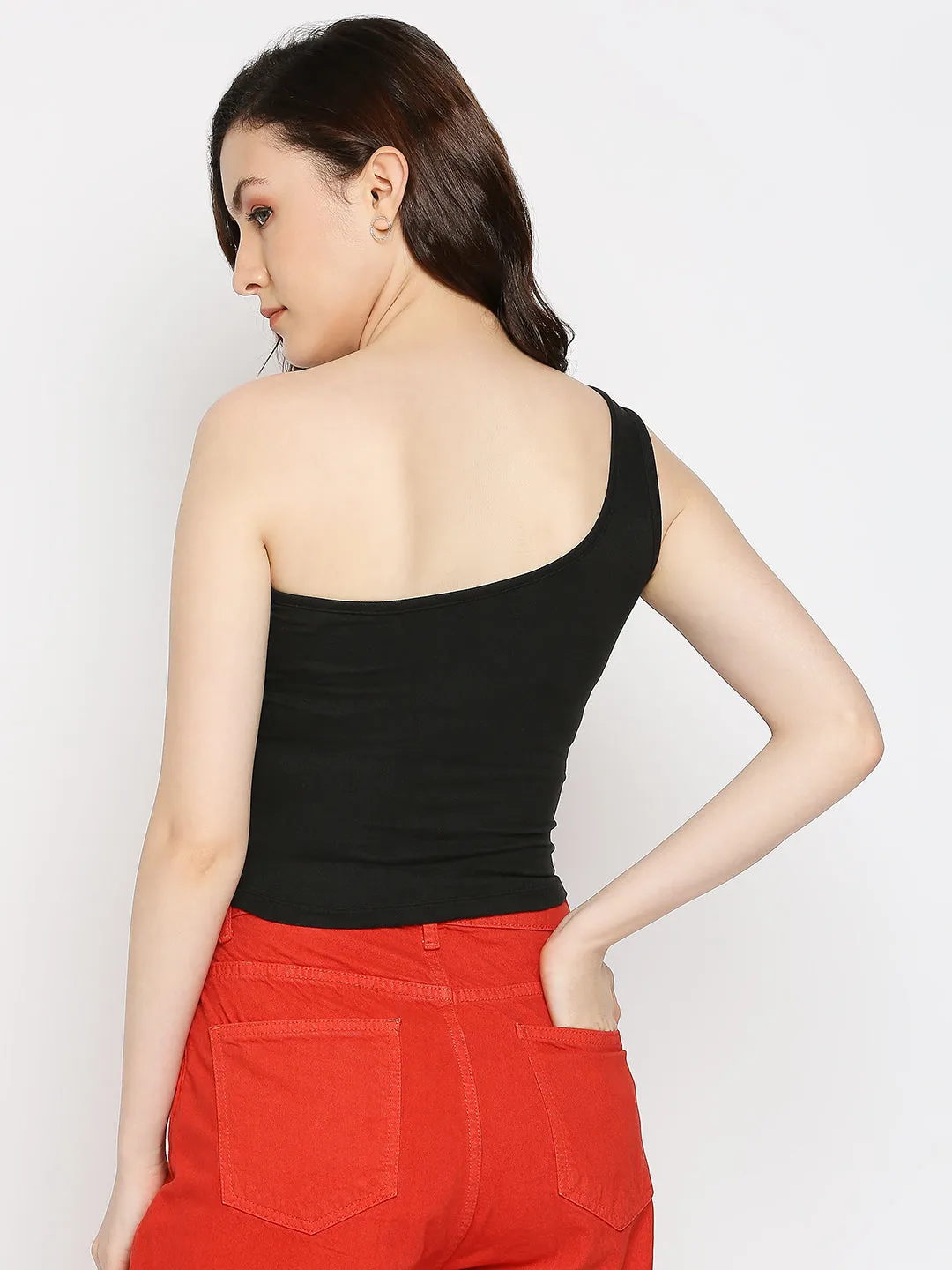 Disrupt One Shoulder Slim Fit Black Top