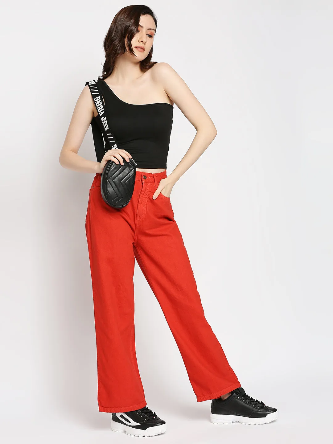 Disrupt One Shoulder Slim Fit Black Top