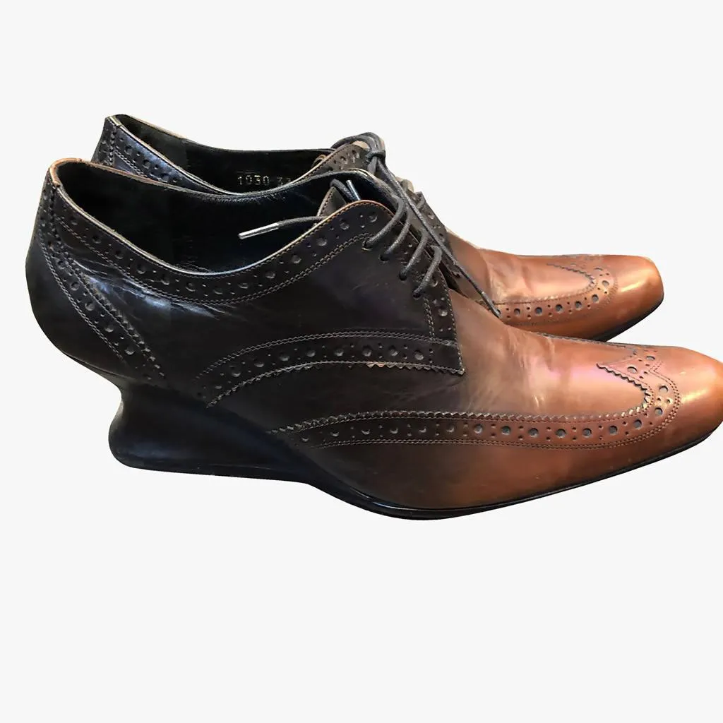 DRIES VAN NOTEN Lace-Up Black & Brown Ombré Oxfords Shoes | Size US 7 - EU 37