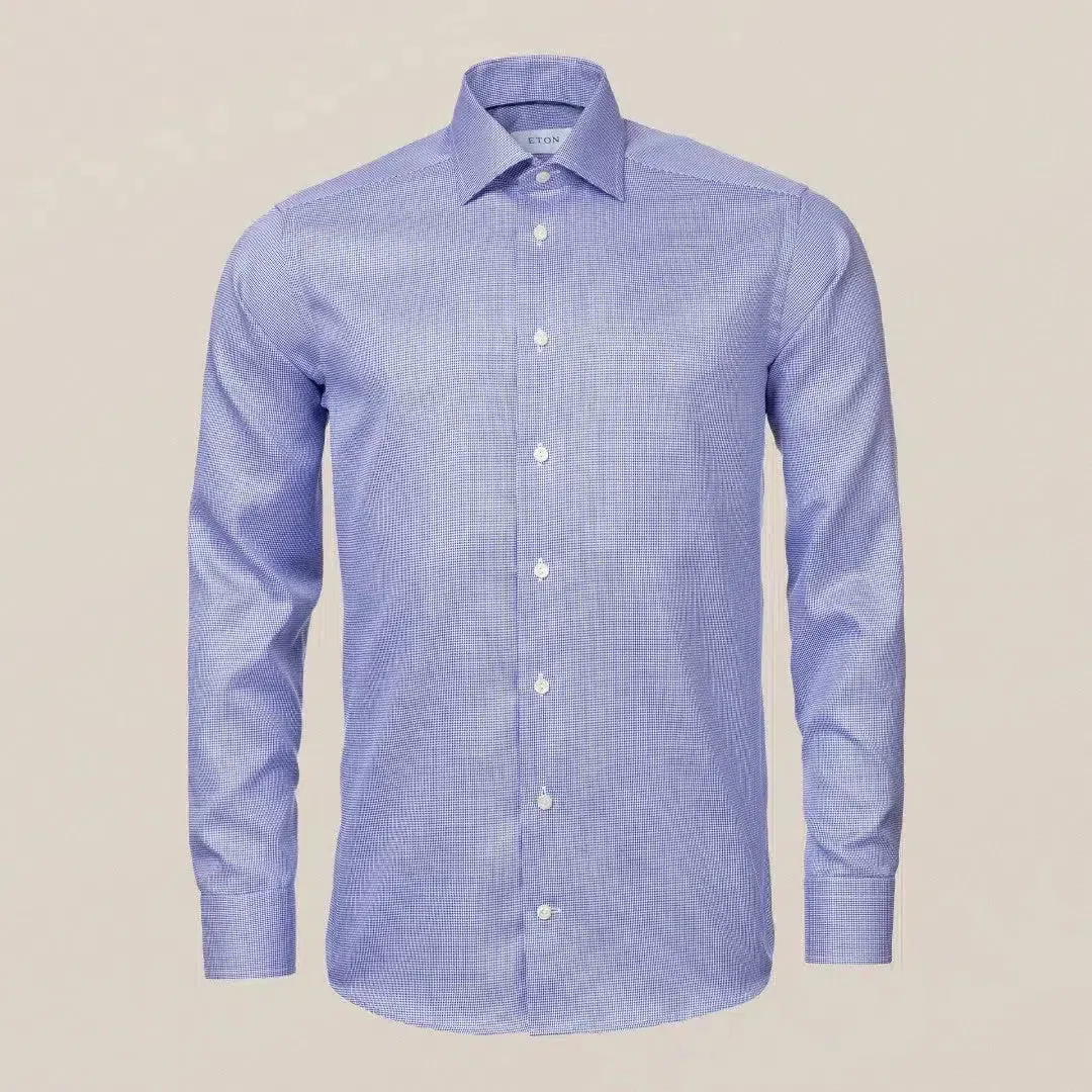 ETON Contemporary Fit Fine Houndstooth Shirt Dark Blue