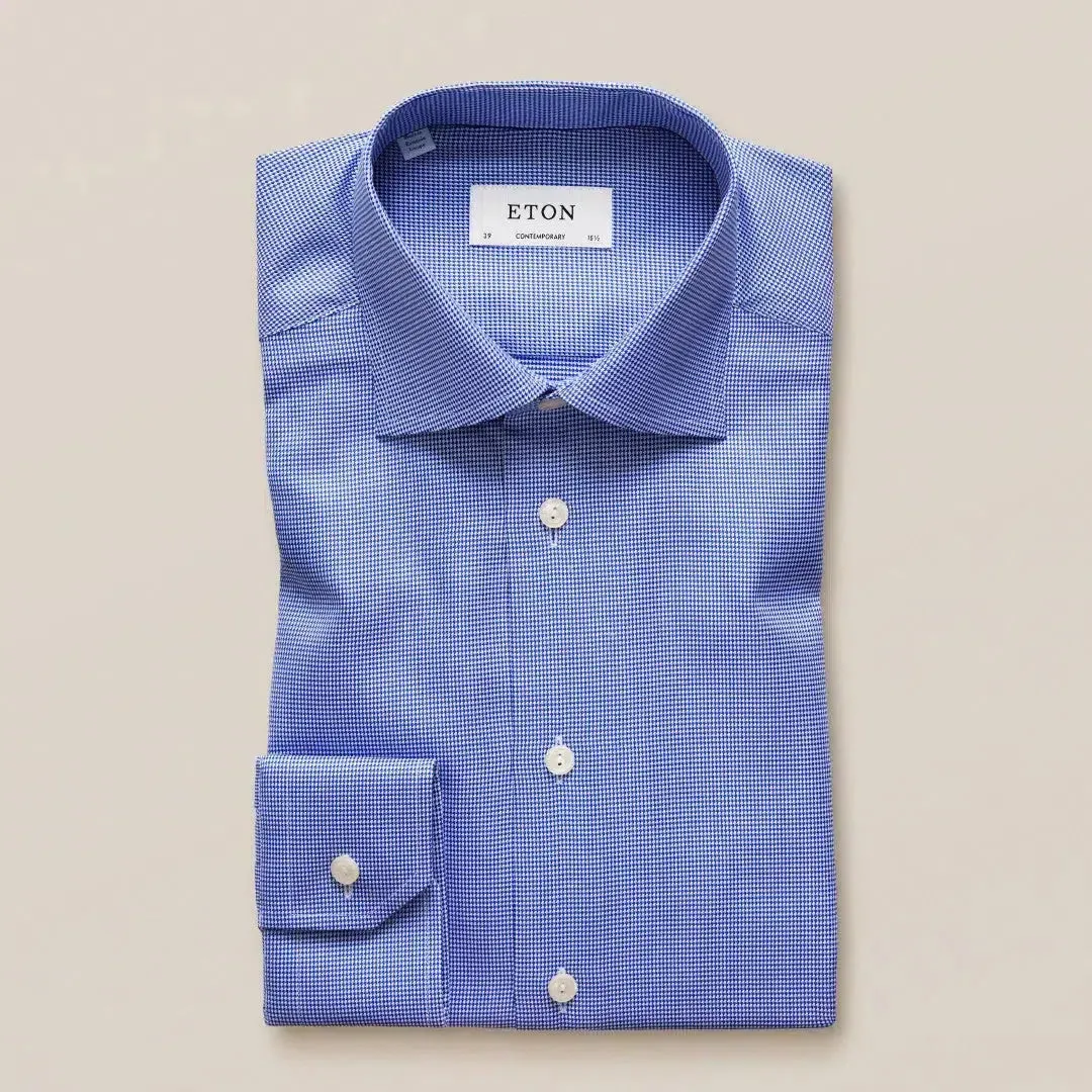 ETON Contemporary Fit Fine Houndstooth Shirt Dark Blue