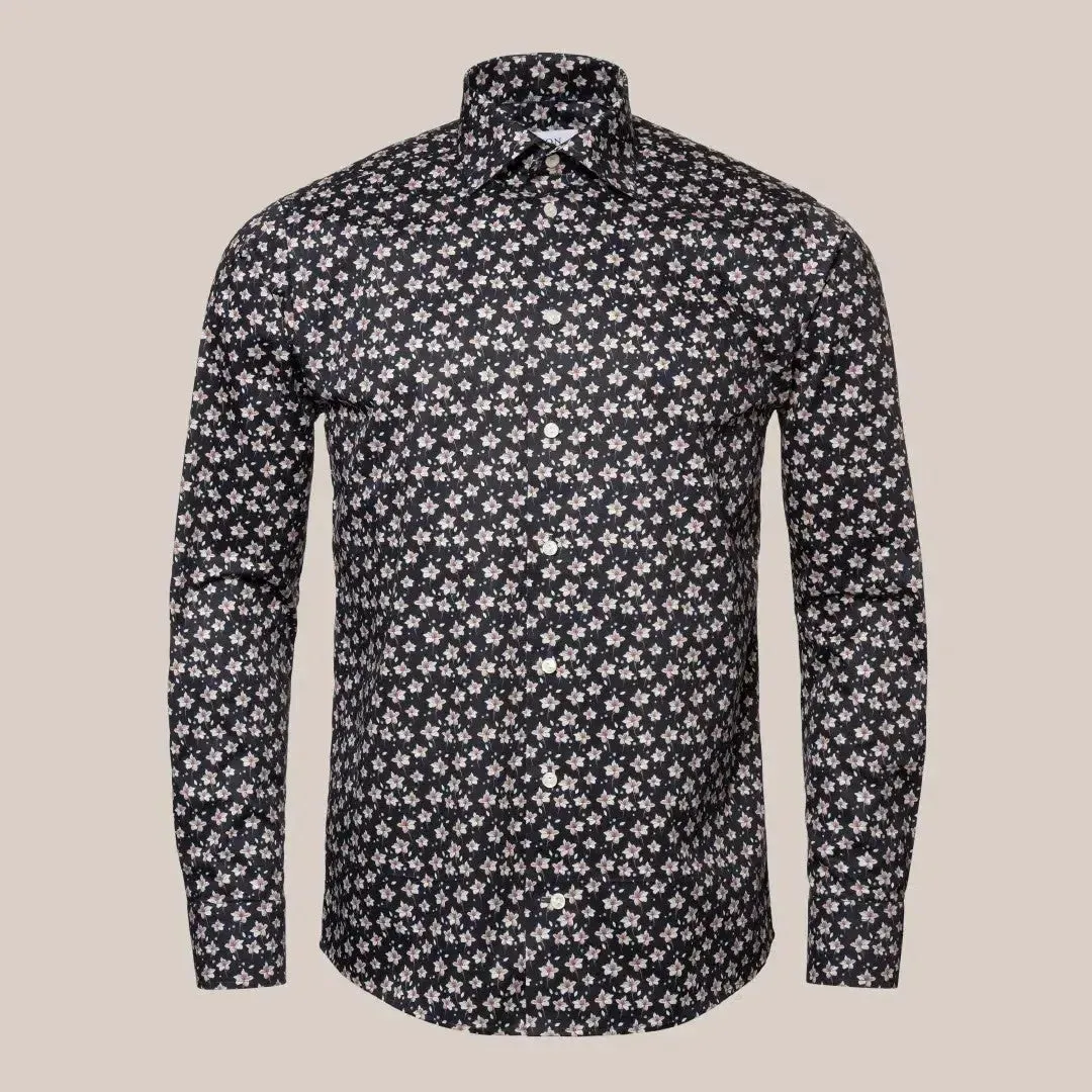 Eton Contemporary Fit Lily Print Shirt Black/Beige/Pink