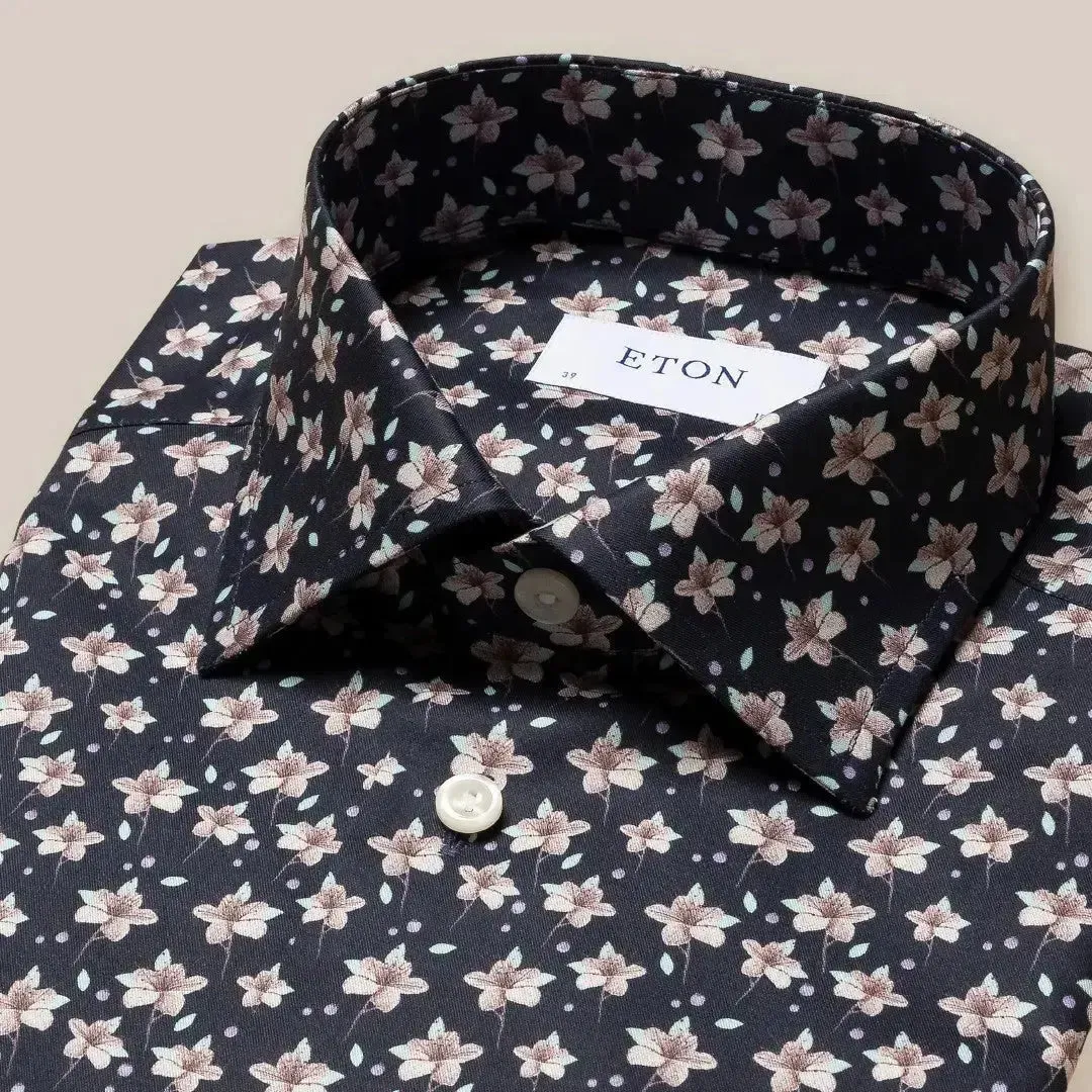 Eton Contemporary Fit Lily Print Shirt Black/Beige/Pink