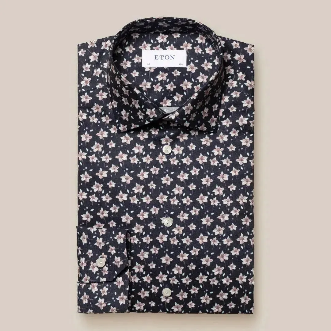 Eton Contemporary Fit Lily Print Shirt Black/Beige/Pink